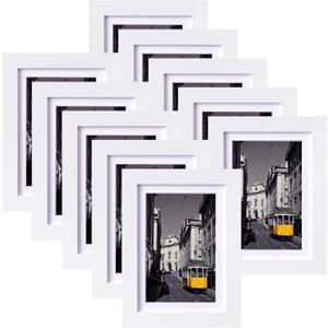 eletecpro 5x7 Picture Frames Set of 10, Picture Frame Collage Wall Decor Display 4x6 Photo with Mat or 5x7 without Mat, Home Decor Gallery Frame for Table Top or Wall Mounting, White