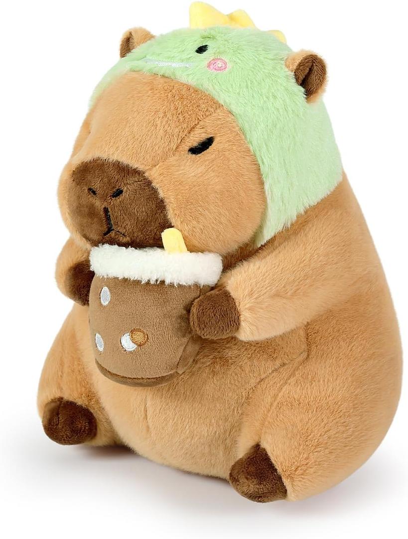 Ditucu Cute Capybara Plush Pillow Dinosaur Drinking Milk Tea Stuffed Animal Capibara Plushies Toys Gifts for Kids Brown 11 inch