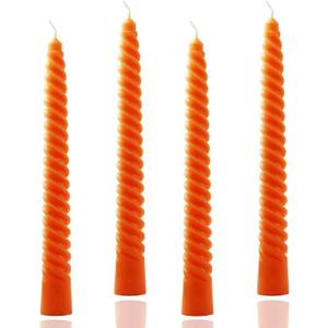 8 inch Orange Spiral Taper Candles Set of 4 Pack Tapered Candle, Tall Candlesticks,for Dinner Party Wedding, Holiday Spring,Home Decor,Kitchen Decor (4, Orange, 8inch)