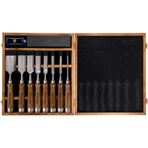 10-Pieces Woodworking Wood Chisel Set with Wooden Box, Honing Guide, Sharpening Stone, Razor Sharp CR-V 60 Steel Blades