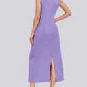 MISFAY Women's Sleeveless V Neck Maxi Dress with Pockets Vacation Outfit | Breathable Air-Layer Rayon Blend, Wrinkle Resistant, Back Slit, Loose Fit, Formal Outfits, Wedding Guest, Machine Washable (Purple, L)