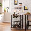 TUTOTAK Bar Cart, Serving Cart for Home, Microwave Cart, Drink Cart, Mobile Kitchen Shelf with Rack and Glass Holder, Rolling Beverage Cart BC01BB030, 13"d X 23.7"w X 32.7"h