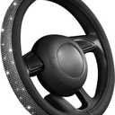 Ziciner Steering Wheel Cover, Bling Crystal Rhinestones Auto Wheel Protector, Sparkly Cover Universal Fit Diverse 14.5-15 inch Steering Wheel, Interior Decor Car Accessories (Black)