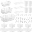 Sieral 30 Pcs Pegboard Organizer Accessories Kit Includes Peg Board Shelving Storage Basket Organizer Bins Hooks Loops Cup with Cup Holder for Garage Room Wall Attachments Tools(White, Silver)