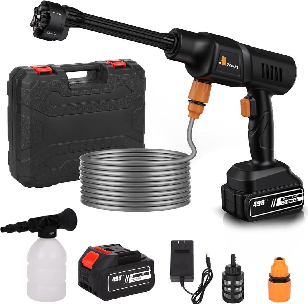 Cordless Pressure Washer, 21V Portable Power Washer With 6-in-1 Nozzle, 20000mAh Rechargeable Battery, Hidrolavadora Portatil, With Toolboxes, Black