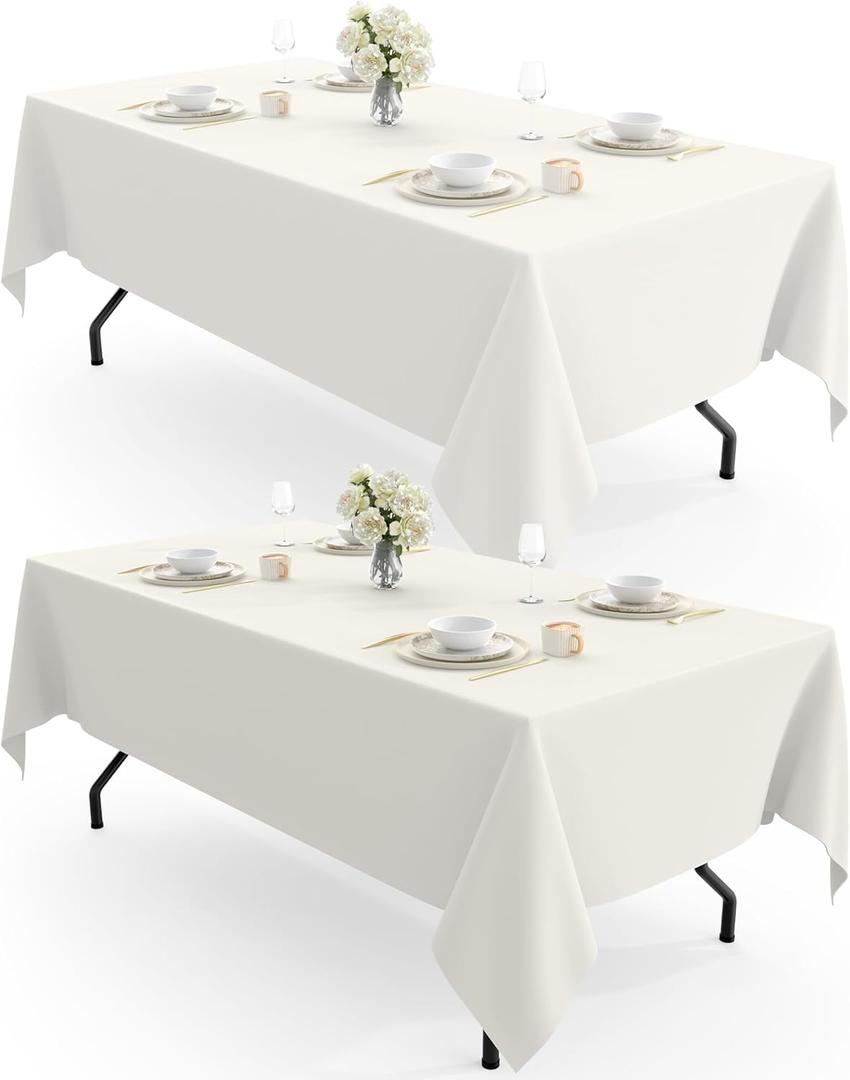 Pureegg Rectangle Table Cloth 60" x 102"  Durable Polyester Tablecloth Offers Reusable & Washable Protection, Ideal for Outdoor Party, Picnic, Wedding, Banquet and Birthday, 2 Pack, Ivory