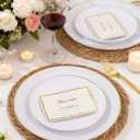 Nervure 100Pieces White with Gold Rim Plastic Plates - 7.5inch Disposable Gold Salad/Dessert Plate - White and Gold Plastic Plates Ideal for Wedding & Party & Mothers Day
