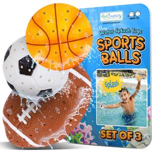 ArtCreativity Sports Balls Water Splash Toys - Set of 3 - Spongy Bath Toys for Kids - 3 Different Athletic Ball Designs Include Football, Basketball, Soccer Ball - Bathtub Toys & Kids Pool Accessories
