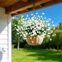 12 Bundles Artificial Flowers for Outdoors Summer Decor, Realistic UV Resistant Fake Plants Faux Plastic Flowers for Outside Planter Home Gardens Patio Porch Yards Spring Cemetery Decor(White)
