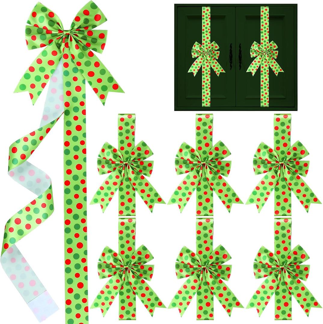 WILLBOND 8 Pcs Christmas Cabinet Ribbons Bows for Kitchen 78.8 Inch Polka Dot Large Christmas Door Ribbon Cabinet Bows for Gifts Xmas Tree Home Wall Furniture Party Decorations