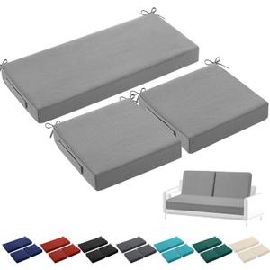 Leinuosen 3 Pcs Outdoor Chair Cushions Set 44 x 19 Inch Loveseat Waterproof Patio Furniture Love Seat Pad Cushions with Ties for Square Settee Indoor Sofa Wicker Couch Bench(Light Gray)