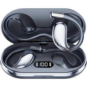 sixco New Open Ear Headphones Pain-Free Earbuds Wireless 5.4 Bluetooth Ear Buds with LED Digital Display Charging Case IP55, Touch Control Air Conduction Stereo Sound (Black)