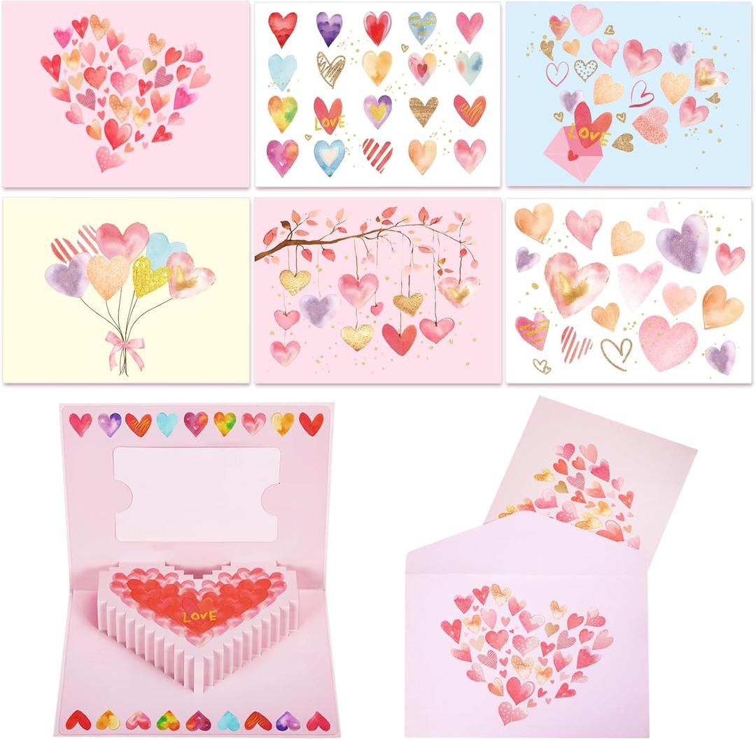 5 x 6 Sets Pop Up 3D Valentine's Day Gift Card Holders 3D Red Pink Candy Hearts Greetings Cards with Envelopes for Him Her Coworkers Teacher Sweet Day Wedding Bridal Shower Anniversary Birthday