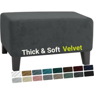 MAXIJIN Velvet Ottoman Slipcover Oversized Stretch Square Rectangle Footstool Slipcover Folding Storage Ottoman Covers for Living Room with Elastic Bottom (Ottoman X-Large, Gray) (Grey)