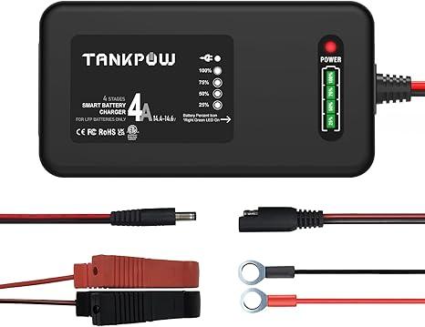 TANKPOW 14.6V 4A LiFePO4 Lithium Battery Charger,Smart Battery Charger Maintainer with 4LEDs Indicator,SAE Connector for Cars,Golf Trolley,UAV,Fishing Boat Deep Cycle Batteries(ETL Listed)