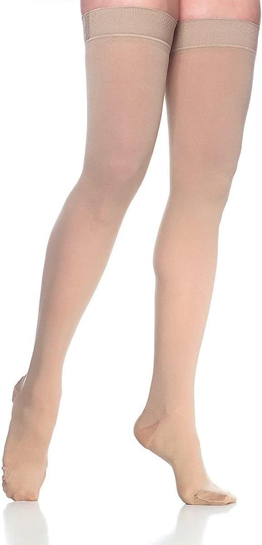SIGVARIS Womens DYNAVEN Closed Toe Thigh-Highs w/Grip-Top 20-30mmHg (Large Long, Light Beige)