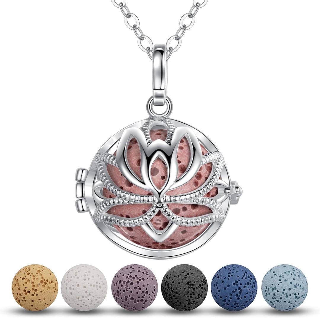 INFUSEU Aromatherapy Necklaces Essential Oils Diffuser for Women, 7 Lava Rocks Stones, 24" Chain, Unique Spiritual Gifts
