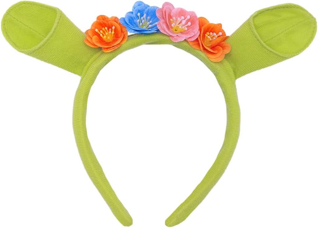 Green Ogre Ear Headband with Floral Crown – Funny Costume Accessory for Adults, Princess Cosplay, Halloween, Dress-Up Party