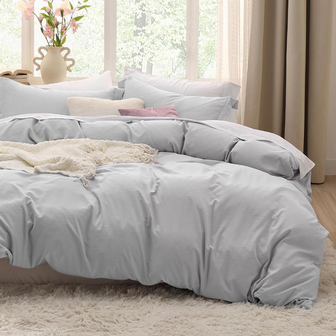 Bedsure Light Grey Duvet Cover Full Size - 3 Pieces Prewashed Extra Soft Cotton-Like Polyester Bedding Set, Includes 1 Duvet Cover 80x90 Inches with Zipper Closure & 2 Pillow Shams, No Comforter