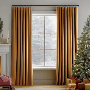 FMFUNCTEX Velvet Blackout Curtains Gold Brown Thermal Insulated Curtains for Bedroom Living Room Darkening Curtains 96 Inches Long Soft Luxury Heavy Rod Pocket Brown Drapes Dining Room 2 Panels Set