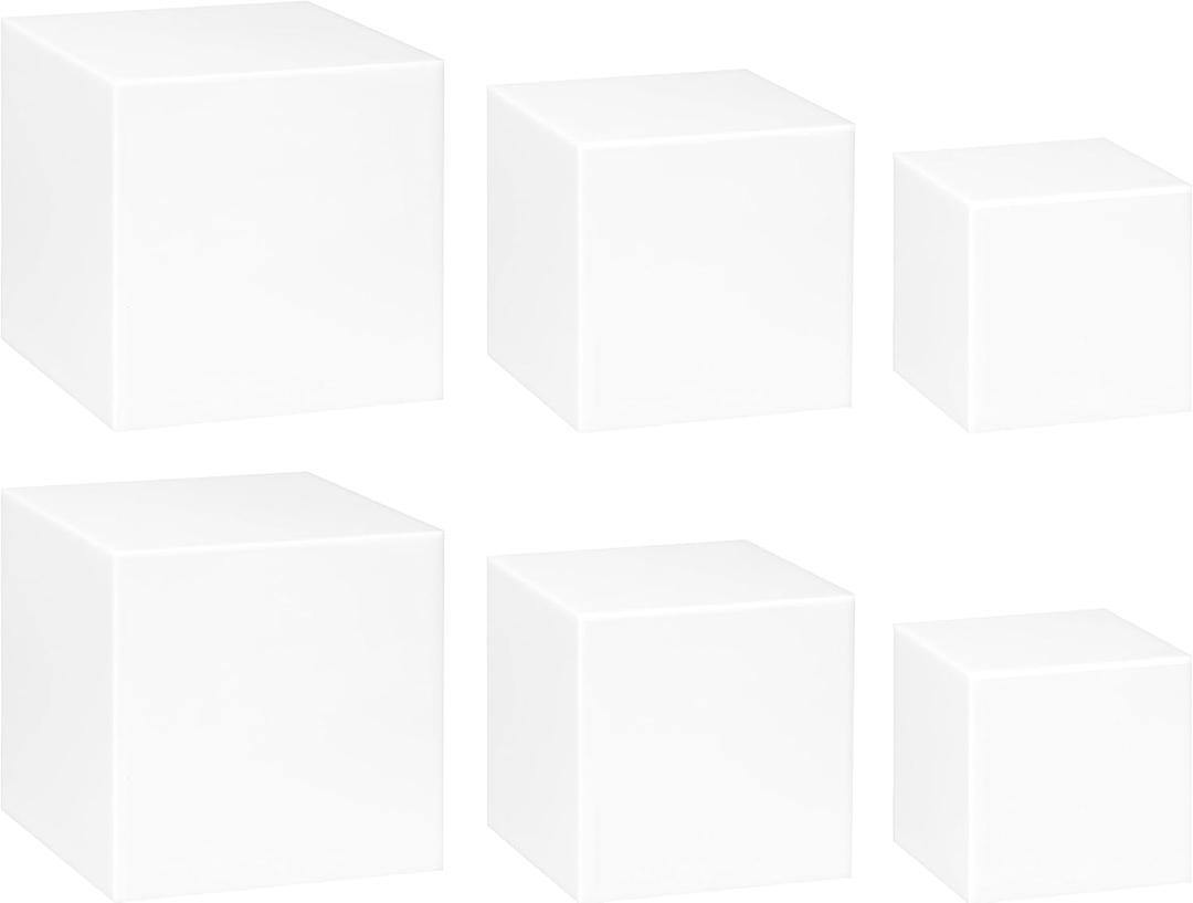 Red Co. Set of 2 Glossy White Acrylic Cube Display Nesting Riser Stands with Hollow Bottoms - 3-Pack