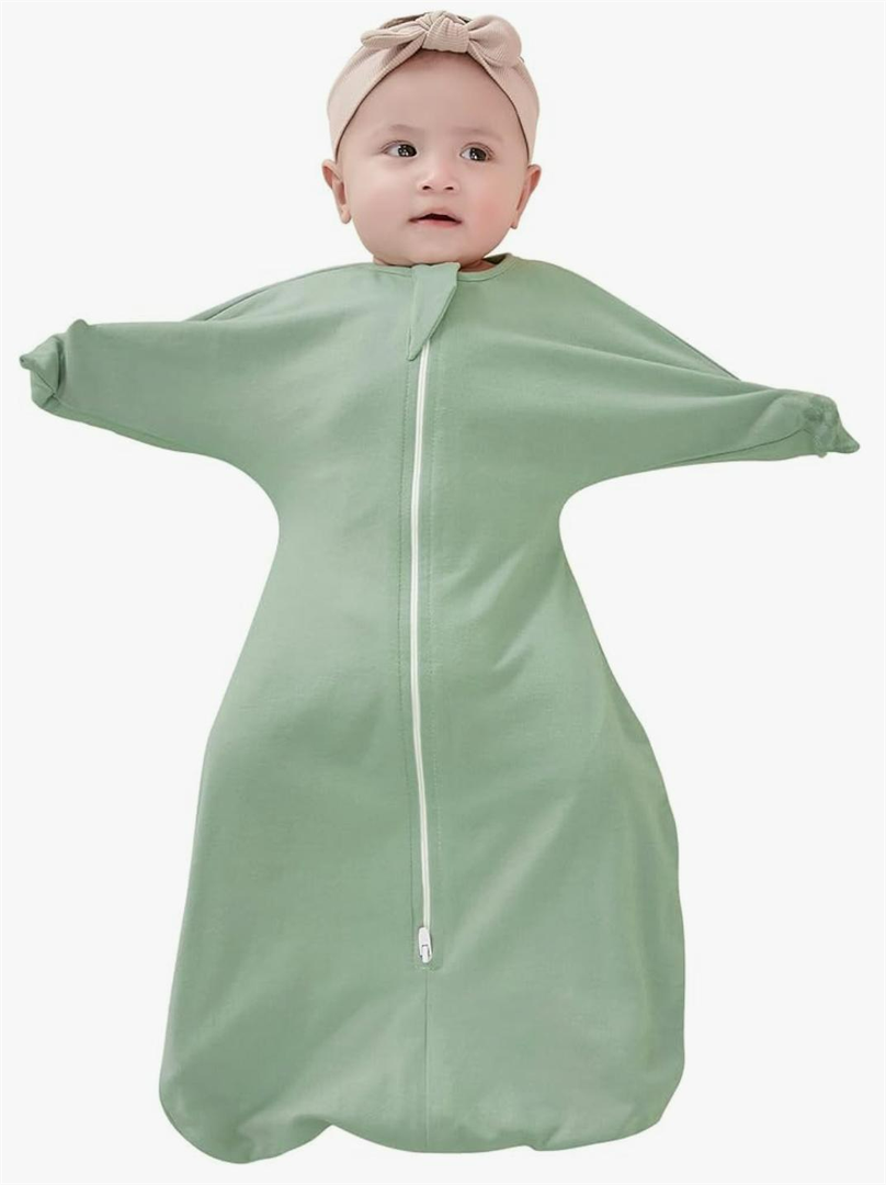 ZIGJOY Baby Transitional Swaddles for Newborns: 0.5 Tog Arms Up Sleep Sack 3-6-12 Months Soft Cotton Shark Fin 2 Way Zipper