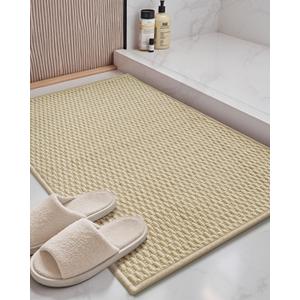 Color&Geometry Woven Chenille Bathroom Rugs Absorbent Non Slip, 24"x36" Light Yellow Bath Mat Washable, Large Bathroom Mat Quick Dry, Thin Bath Rugs Fit Under Door