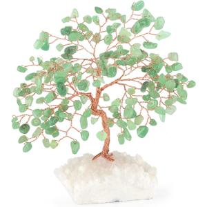 Crystal Tree of Life,Aventurine Jade Clear Quartz Cluster Base,Bonsai Feng Shui Decor Money Tree,Healing Crystals Positive Enegy,Gift Size 5.5"-6.3"