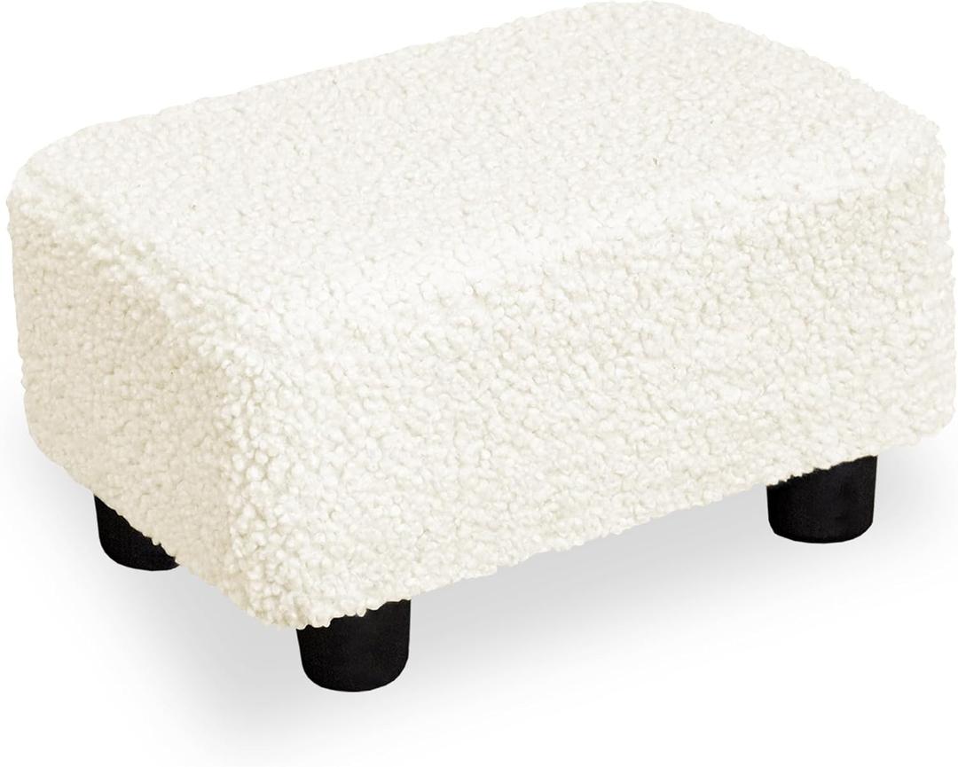 CAROLMADE Small Foot Stool Ottoman Footstool with Legs Under Desk Footrest for Living Room Bedroom and Office, Soft Ivory White (11"d X 15.4"w X 8.3"h)