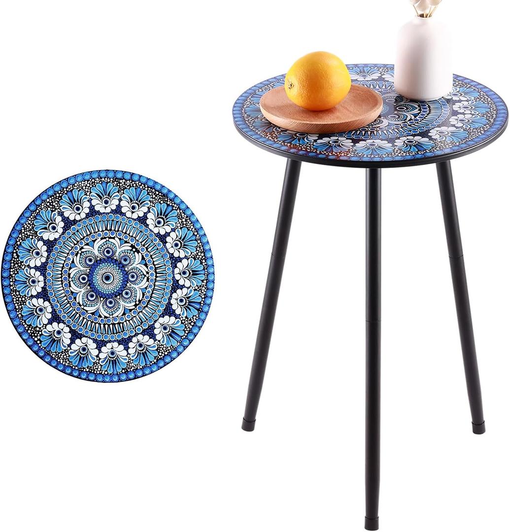 Party Zealot 1 Pack Metal Mosaic Round Side Table 13.4" Small End Table for Patio Round Accent Garden Corner Stand for Small Spaces Weather-Resistant for Balcony Plant Stand Indoor Outdoor