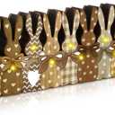 Yousoontic Rustic Easter Bunny Decor with LED Lights, 9-piece Wooden Plaid Bunny Centerpiece, Farmhouse Vintage Brown Rabbit Sign for Mantel, Tiered Tray, Dining Table and Spring Home Decoration