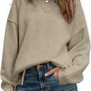 Saodimallsu Womens Oversized Crew Neck Sweaters Long Sleeve Slouchy Knit Fall Casual Loose Side Split Pullover Tops (Medium, Dark Khaki)