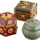 THREE KINGS GIFTS THE ORIGINAL GIFTS OF CHRISTMAS Tabletop Nativity Collection | Deluxe Heirloom Set of 3 Chests | Real Gold, Decorative Frankincense & Myrrh | Christian Christmas Décor