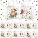 Motipuns 24 Pcs Vintage Christmas Clear PVC Gift Bags with Handles Christmas Party Favor Reusable Plastic Santa Claus Snowman Candy Treat Tote Bags for Merry New year Xmas Birthday Supplies
