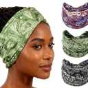 XEF Headbands for Women Bohemian Wide Floral Thick Hair Band No Slip Gym Elastic Twist Knot Athletic Headband Sweatbands Fashion Hair Accessories for Teen Girls