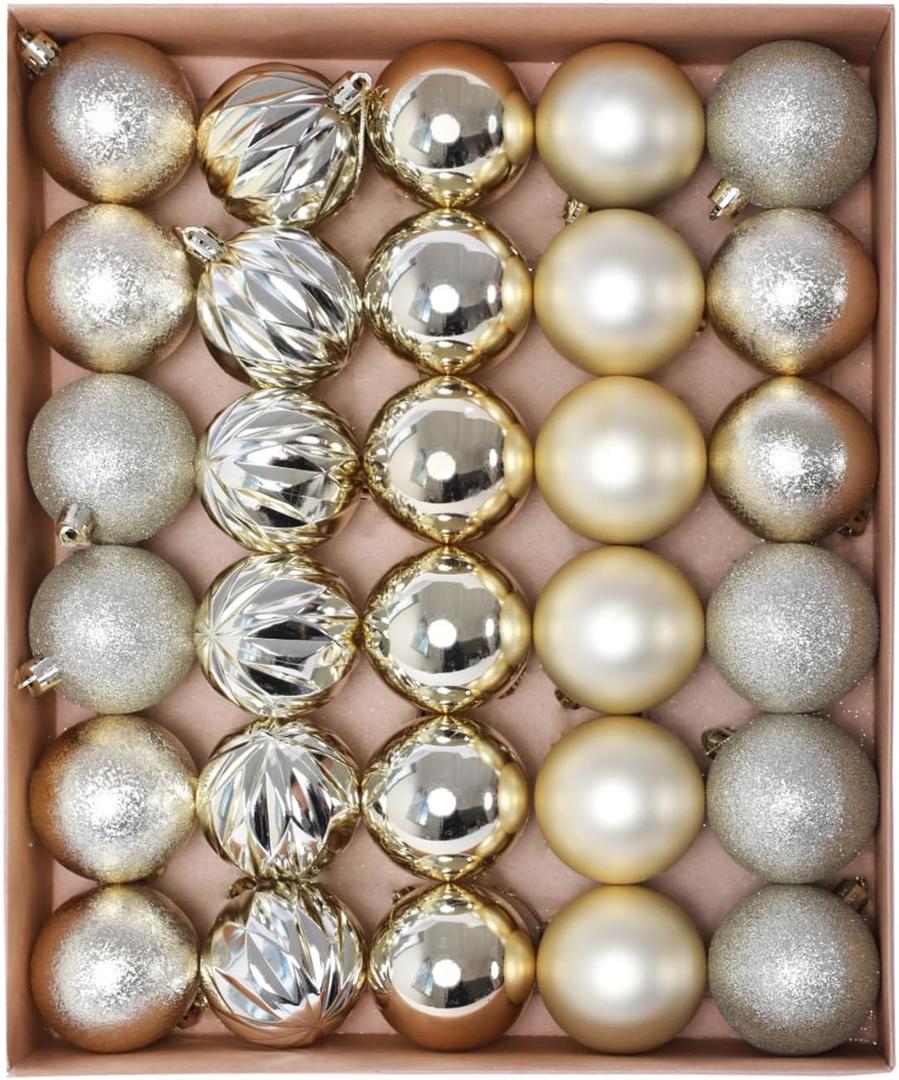 30ct Christmas Ornaments Tree Decorations Set-2.36 Inch Champagne Gold Shatterproof Decorative Hanging Ball Ornament Bulk, Xmas Tree Tabletop Decoration for Fall Halloween Holiday Party Decor