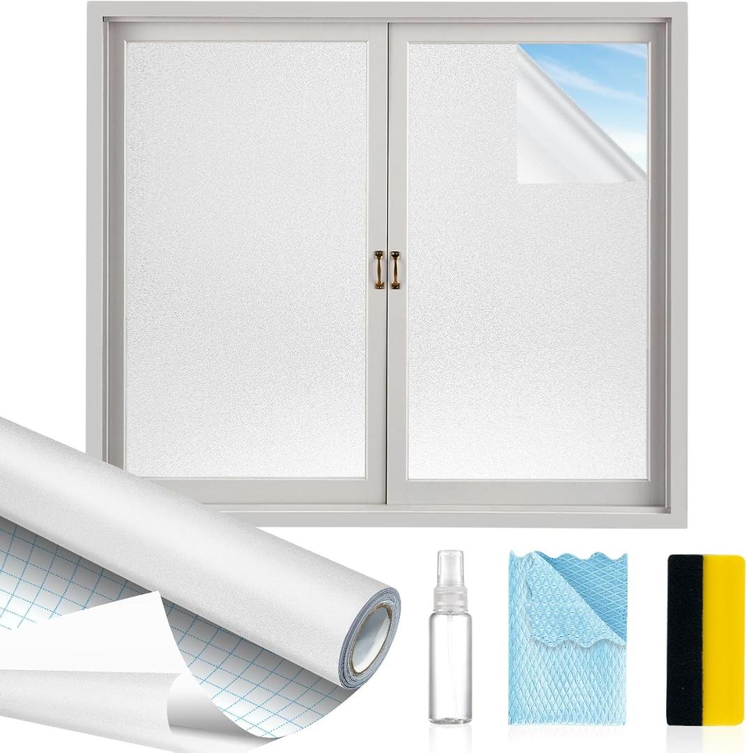 MAGIDEKOR Window Privacy Film with Installation Tools,Frosted Glass Window Film,Heat Blocking Static Clings Reusable Frosting Window Film for Bathroom Home Office,29.5 Inch X 6.5 Feet