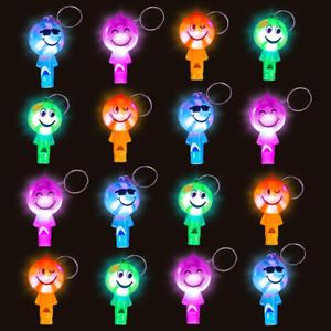 16 Pack LED Light Up Keychains with Whistle Kid Party Favors Flashing Toy Night Lamp Dcor Smile Face Glow Pendant for Birthday Gift Stocking Stuffer Classroom Goodie Bag Accessories Children Boy Girl