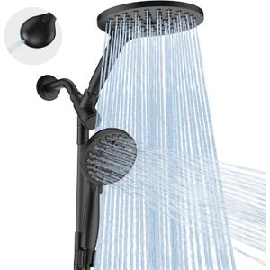 MakeFit Dual Handheld Shower Head Combo, 2-in-1 Rain Shower Heads System 8 Inch Rainfall Shower Head and 10 Modes High Pressure Hand Held Showerhead with Built-in Power Wash (Black)