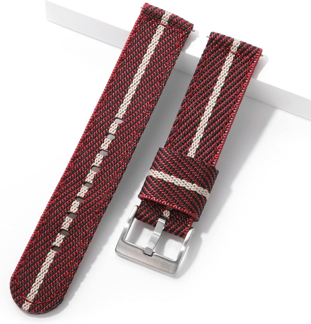 18 mm 20 mm 22 mm Fast Release Nylon Watch band with Stainless Steel Buckle, Two-Piece Waterproof Nylon Watch Strap for Men and Women (Red)