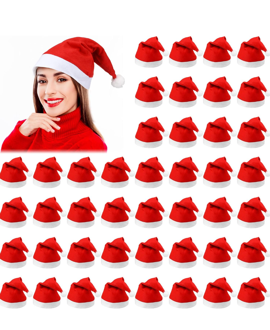 Vicenpal 200 Pieces Christmas Santa Hat Bulk Xmas Claus Santa Hat Nonwoven Fabric Santa Hat for Adults Party Costume Supplies