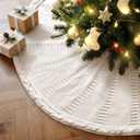 Lanpn Knitted Christmas Tree Skirt 16 inch, Cable Knit Xmas Tree Skirt Rustic Christmas Tree Mat for Small Mini Pencil Slim Artificial Trees Winter Home Party Holiday Indoor Xmas Decor (Beige, 40cm)