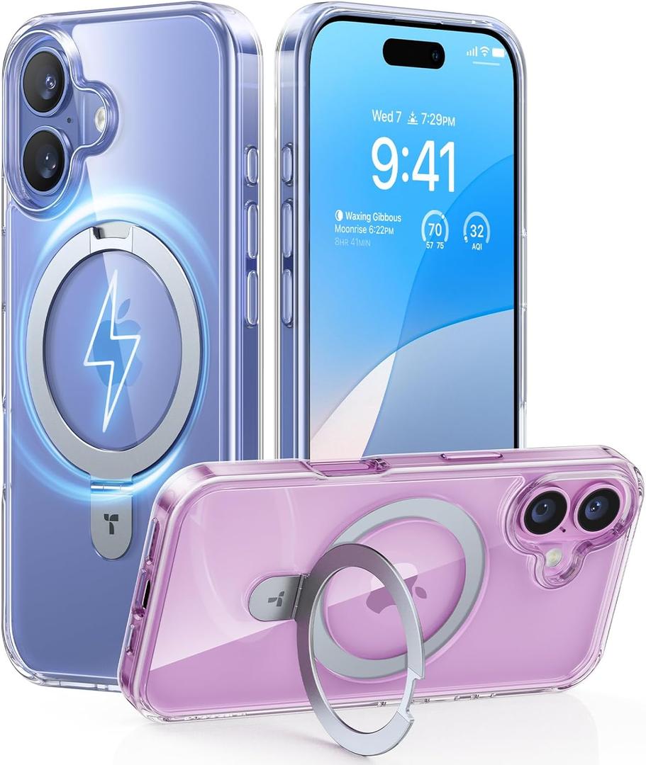 TORRAS Magnetic for iPhone 16 Case with Stand, Built-in Stand Compatible with MagSafe, 3X Military-Grade Protection, Translucent Slim Phone Case for iPhone 16 6.1'', Crystal Clear