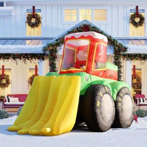 7FT Long Christmas Inflatables Santa Claus Drives Bulldozer, Funny Christmas Blow Ups Construction Vehicle Decoration, Built-in LEDs for Holiday Party Front Garden Lawn Yard Patio Outdoor