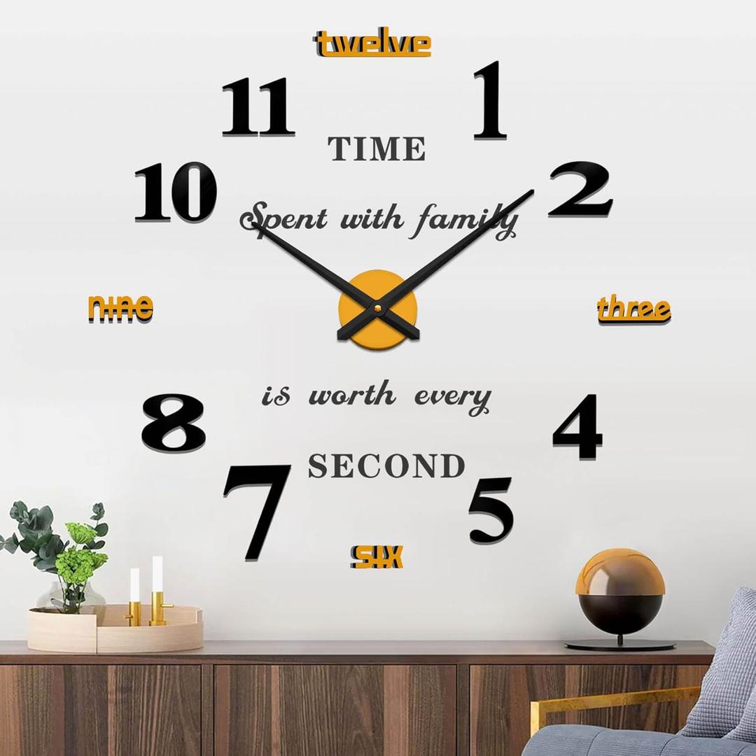 VANGOLD Giant Wall Clock for Living Room Decor, Decorative Wall Clocks Battery Operated (Gold Wall Decor)