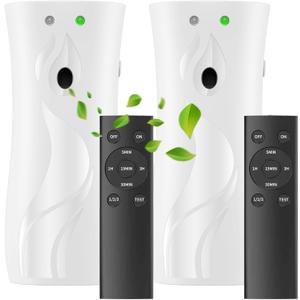 2-Pack Automatic Air Freshener Spray Dispenser with Remote Control,Wall Mounted/Free Standing for Commercial Use,Multiple Time Scent/Mist Release Settings for Room/Restroom (White, Standard)