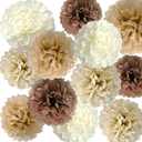 ANSOMO Brown Tissue Paper Pom Poms Khaki Caramel Party Decorations Ivory Beige Cream Earth Tone Boho Champagne Tan Flowers Wall Hanging Dcor Supplies Rustic Neutral Birthday Baby Shower Wedding