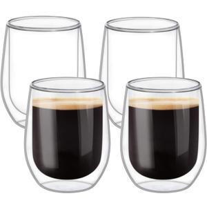 ComSaf Double Walled Glass Coffee Mugs(11 oz/320ml), Thermo Insulated Borosilicate Glasses for Coffee Tea Juice Latte Cappuccino Hot and Cold Drinks/Beverages, Set of 4 ComSaf Double Walled Glass Coffee Mugs(11 oz/320ml), Thermo Insulated Borosilicate Glasses for Coffee Tea Juice Latte Cappuccino Hot and Cold Drinks/Beverages, Set of 4