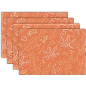 Fall Placemats Set of 4, 12x18 Maple Leaves Table Mat Decor, Seasonal Autumn Table Decors for Thanksgiving Dining Kitchen Holiday Party. (011)