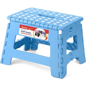 ACSTEP Folding Step Stool - Lightweight, Plastic Step Stool, 9 inch Foldable Step Stools, Non Slip Folding Stools for Kitchen Bathroom Bedroom (Blue)